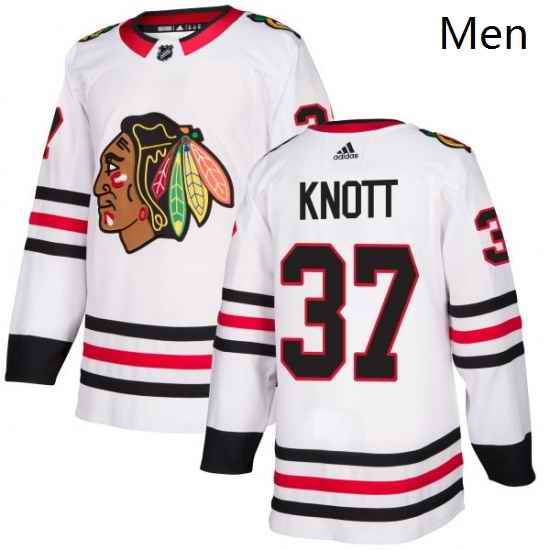 Mens Adidas Chicago Blackhawks 37 Graham Knott Authentic White Away NHL Jersey